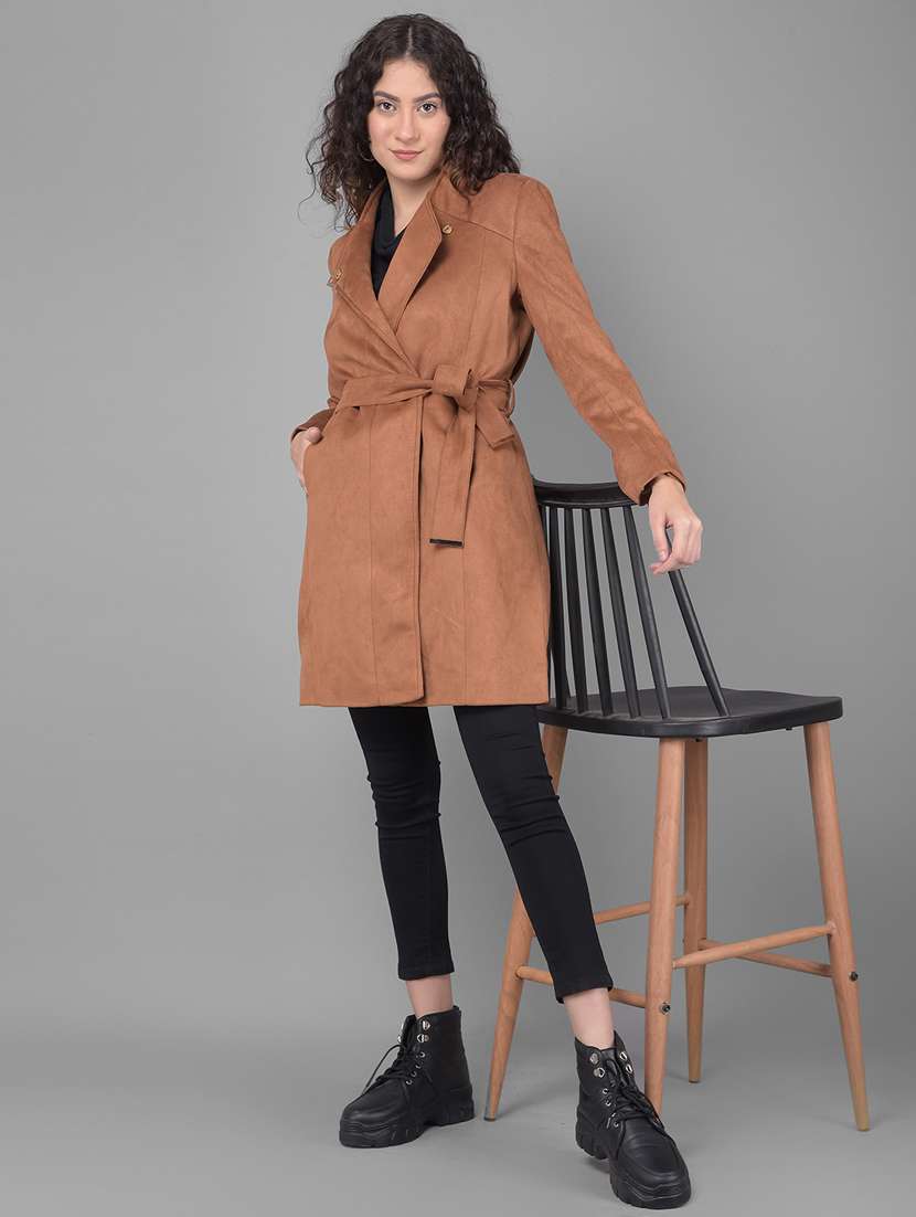 brown solids full sleeves trench coat - 20512707 -  Standard Image - 5