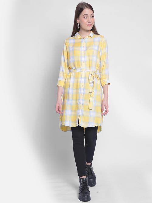 women yellow lyocell checked shirt dress - 20512724 - Standard Image - 0
