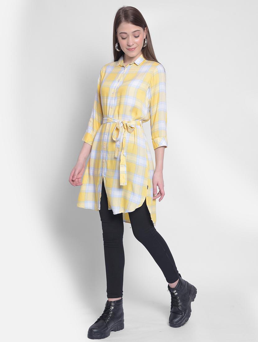 women yellow lyocell checked shirt dress - 20512724 - Standard Image - 3