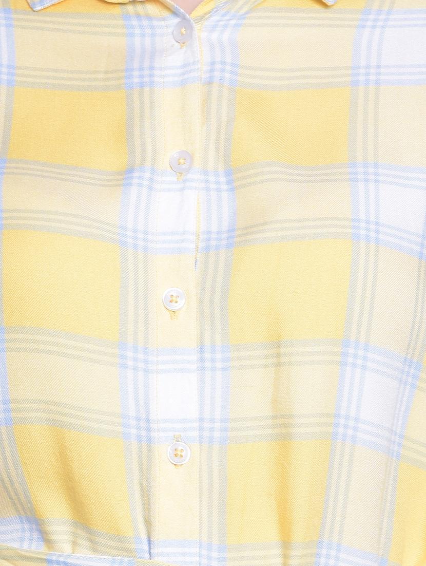 women yellow lyocell checked shirt dress - 20512724 - Standard Image - 5