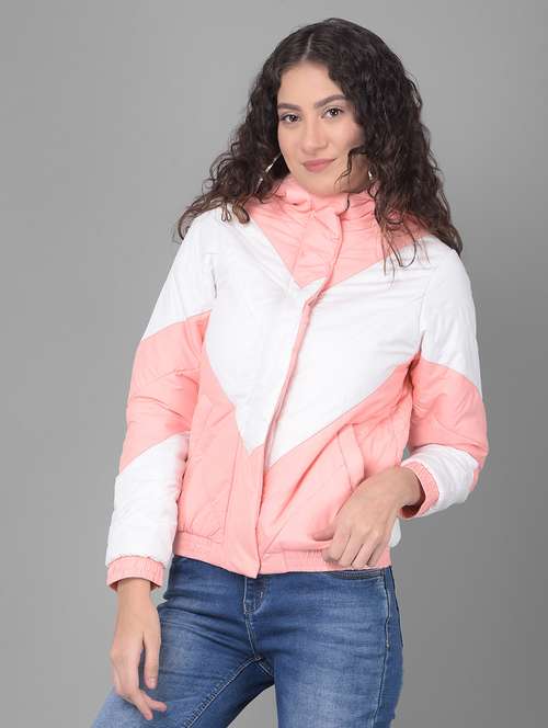 women pink and white color block polyester jacket - 20512725 -  Standard Image - 0