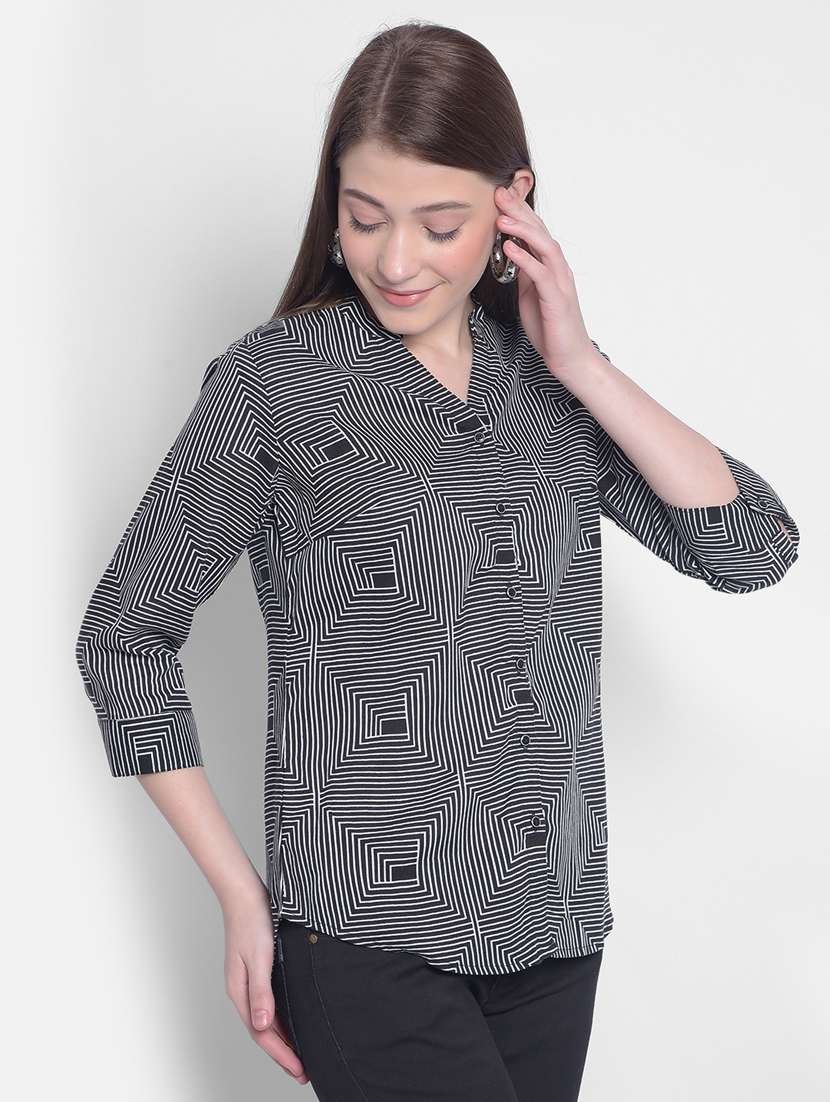 women black geometric printed regular shirt