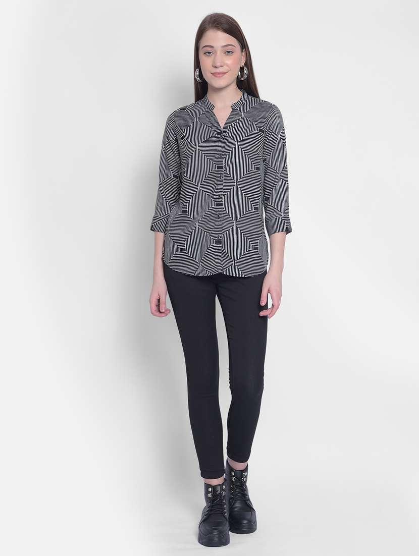 Women Black Geometric Printed Regular Shirt - 20512747 -  Standard Image - 3