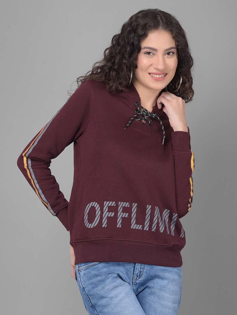women burgundy typographic hoodie