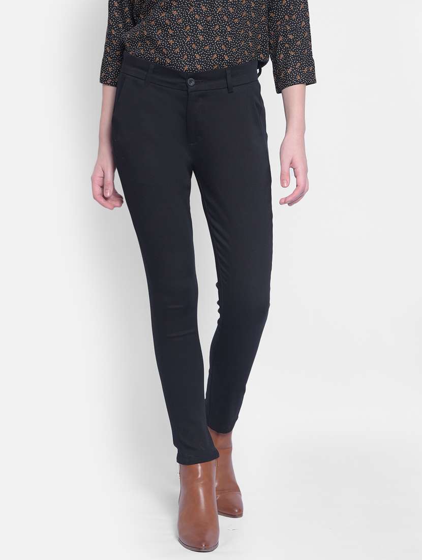 women solid mid rise trouser