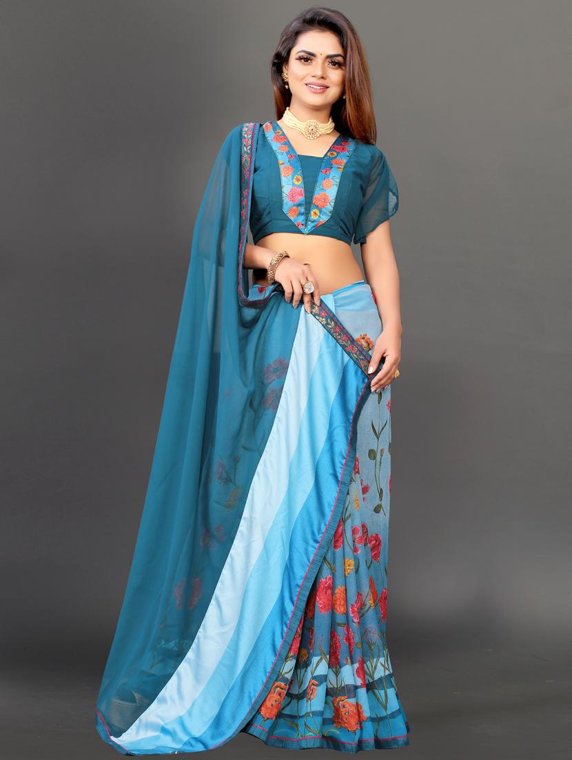 women's floral blue colored saree with blouse - 20512912 -  Zoom Image - 0