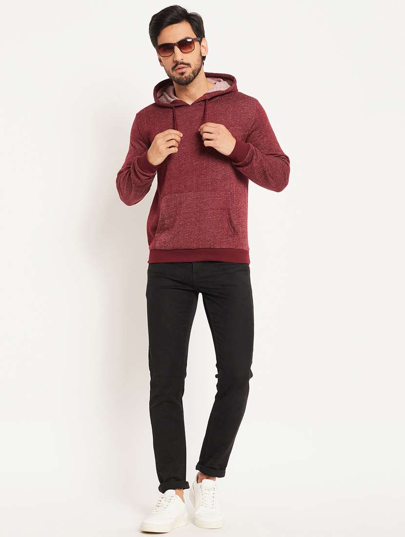 men maroon melange hooded sweatshirt - 20512974 -  Standard Image - 3