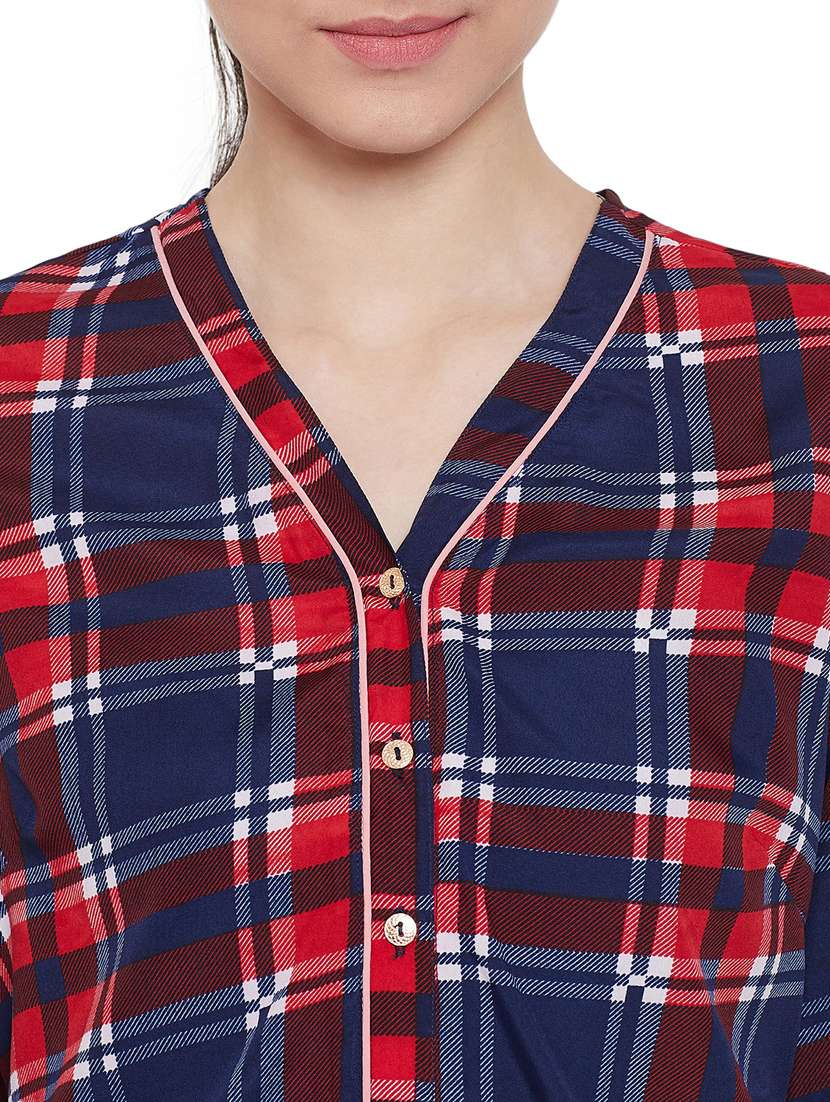 women multi color checkered crepe nightwear set - 20517733 -  Standard Image - 3