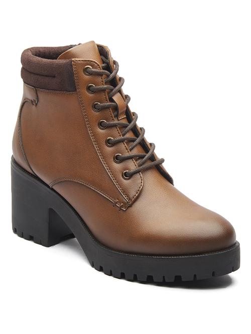 women solid brown lace up ankle height boots - 20519352 -  Standard Image - 0
