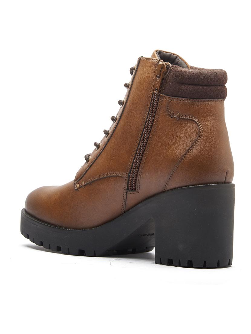 women solid brown lace up ankle height boots - 20519352 - Standard Image - 3