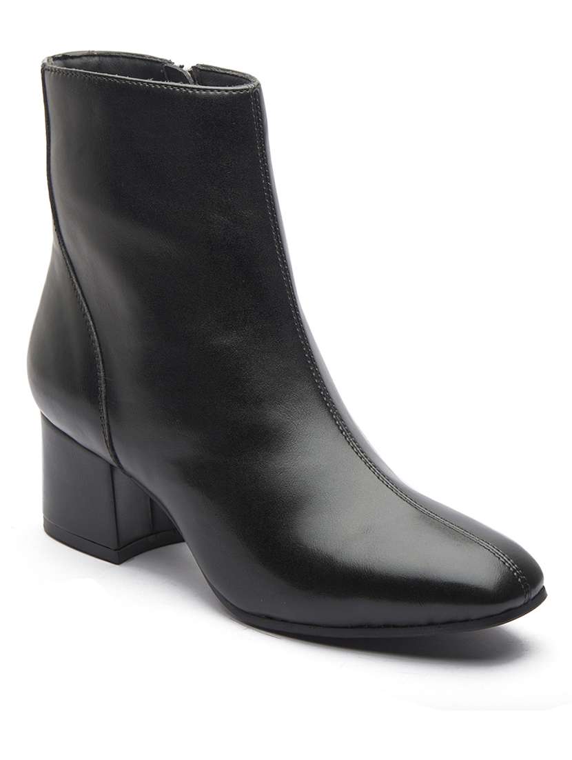 women solid black zipper closure ankle height boots
