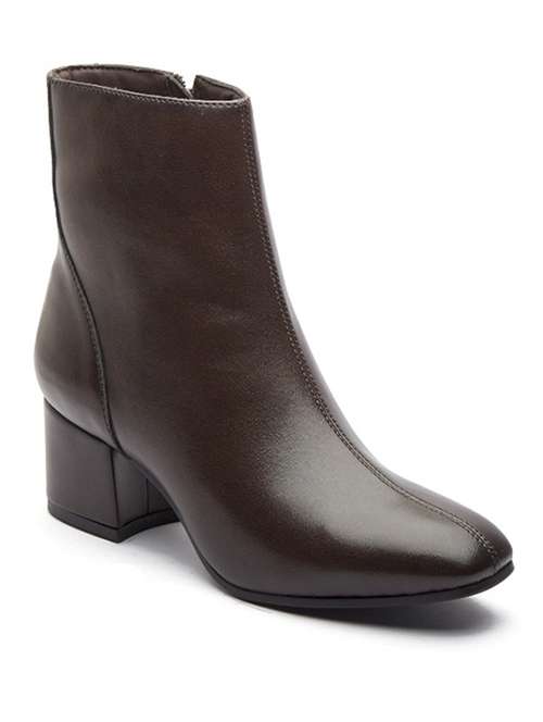 women solid brown zipper closure ankle height boots - 20519368 -  Standard Image - 0