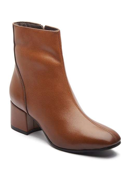 women solid tan zipper closure ankle height boots - 20519369 -  Standard Image - 0