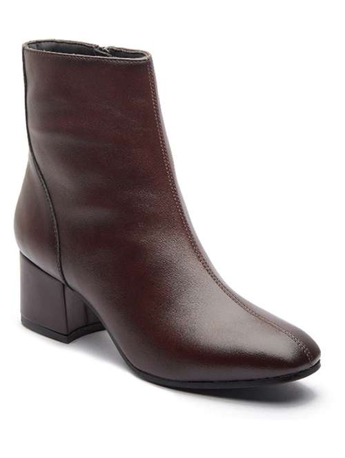women solid brown zipper closure ankle height boots - 20519370 -  Standard Image - 0