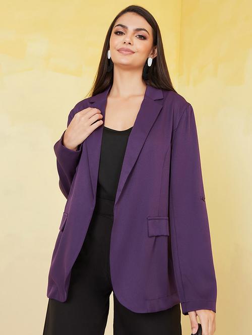 women purple polyester formal blazer - 20519529 - Standard Image - 0