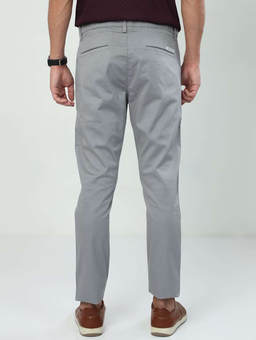 men solid grey cotton slim fit casual trouser - 20519636 -  Standard Image - 3