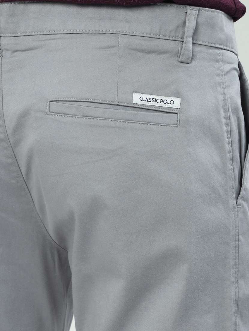 men solid grey cotton slim fit casual trouser - 20519636 -  Standard Image - 5