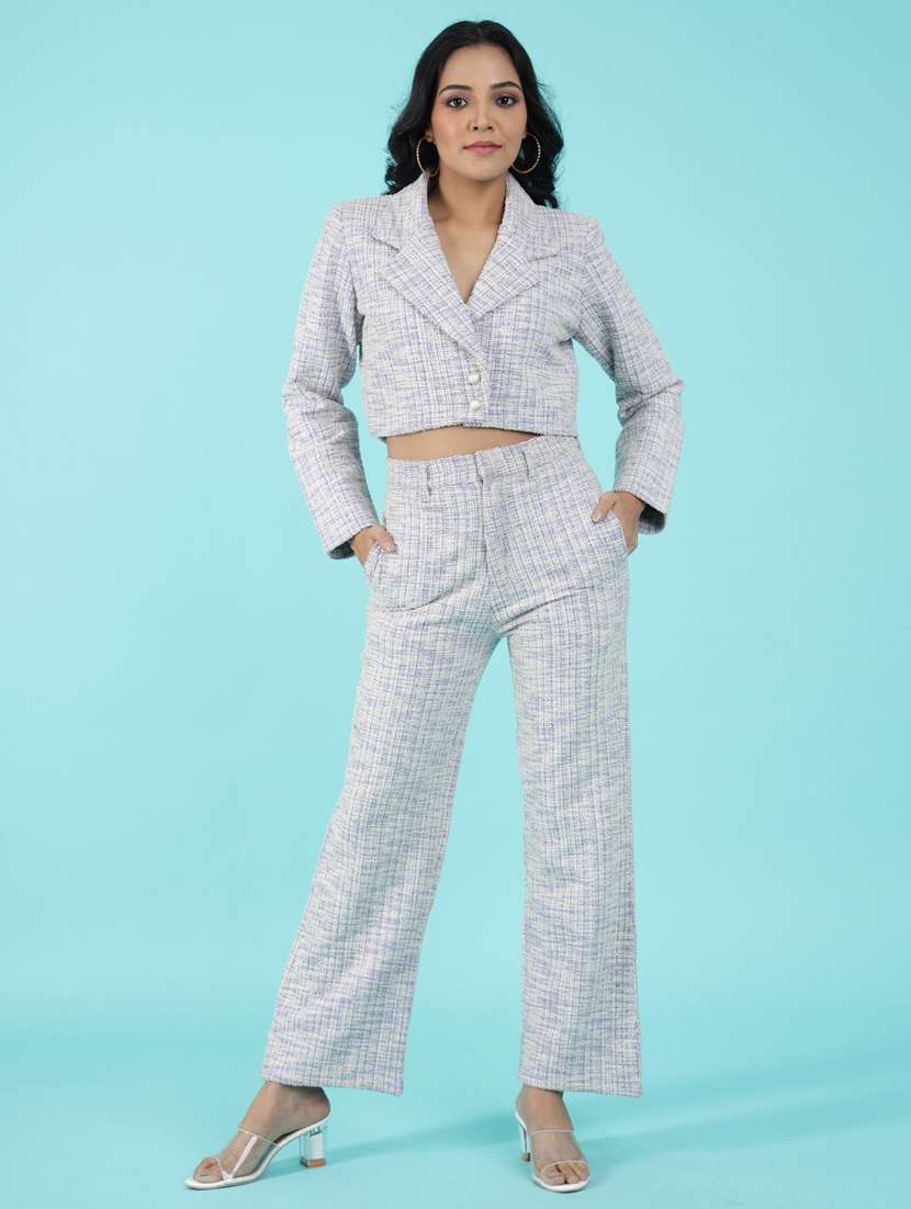 lavender polyester blazer and trouser set co-ord