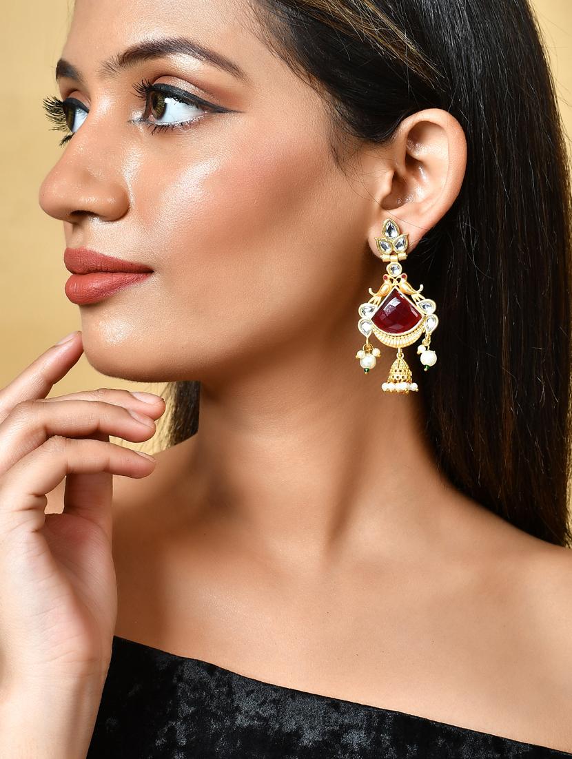 gold plated brass drop earring - 20520263 - Standard Image - 3