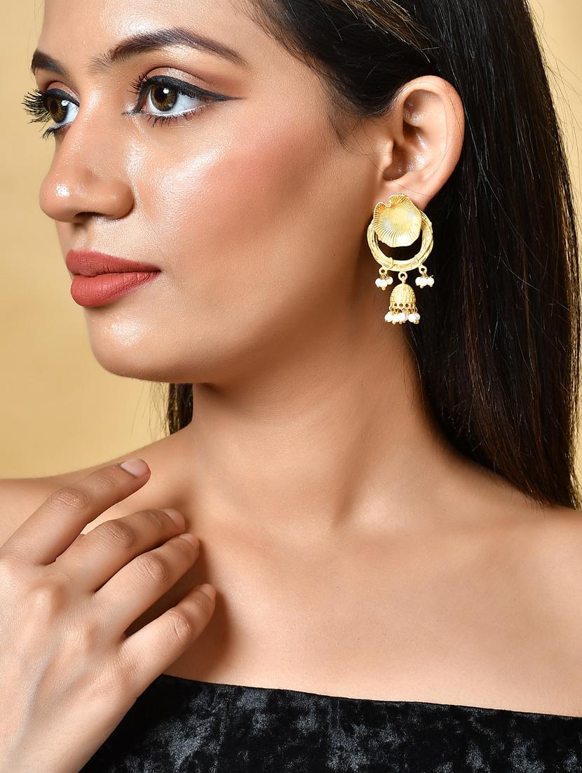 gold plated handcrafted jhumka earrings - 20520264 - Standard Image - 3