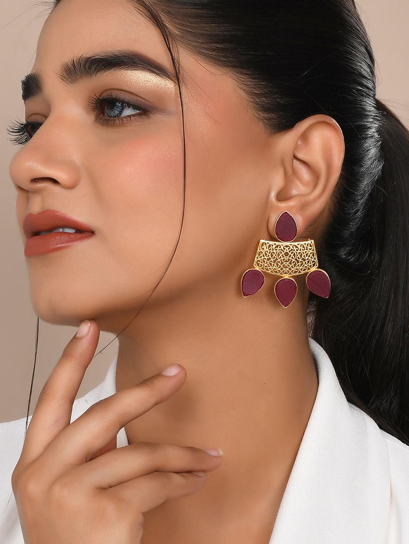 gold plated brass drop earring - 20520270 - Standard Image - 3