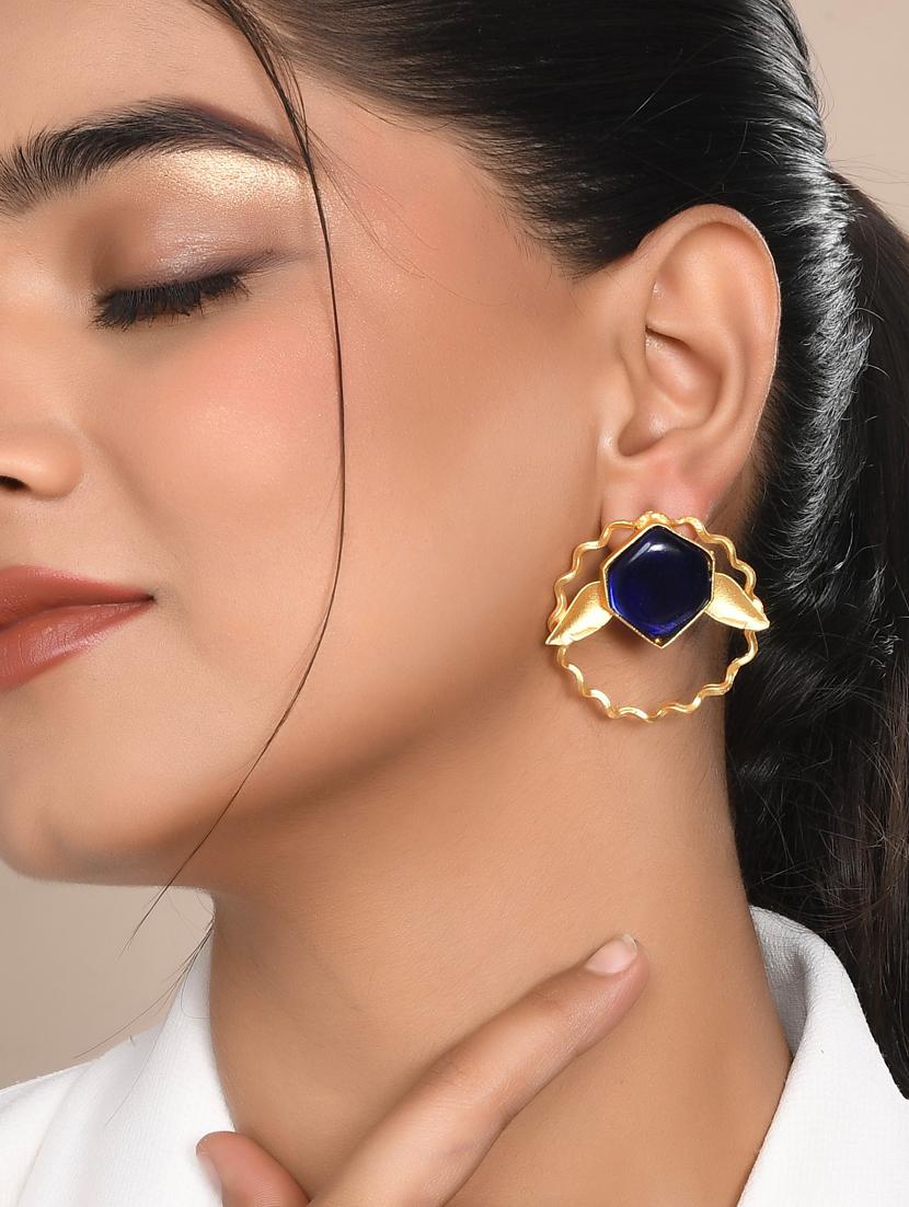 gold plated blue stone drop earring - 20520272 - Standard Image - 3