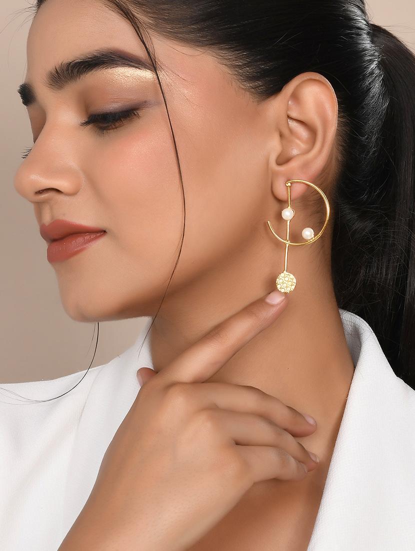 gold plated pearl half hoop earring - 20520275 - Standard Image - 3