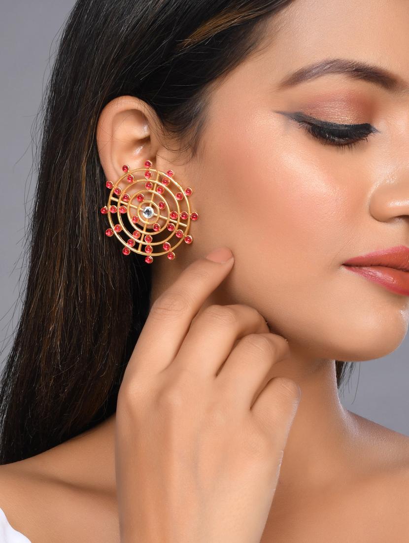 gold plated red stone drop earring - 20520287 - Standard Image - 3