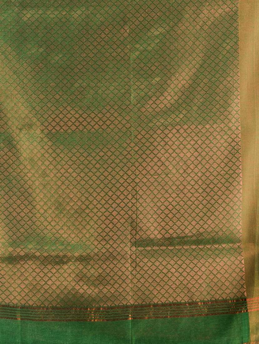 green cotton blend handloom saree with blouse - 20522137 -  Standard Image - 5