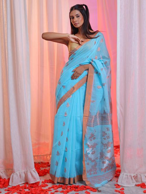 women's self design light blue colored saree - 20522216 - Standard Image - 0