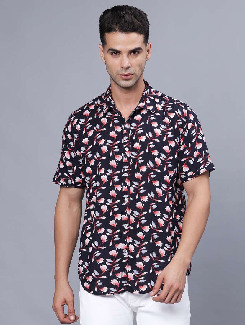 navy blue floral printed casual shirt - 20522383 - Zoom Image - 0