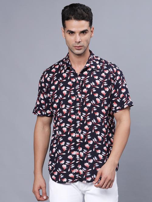 navy blue floral printed casual shirt - 20522399 - Standard Image - 0