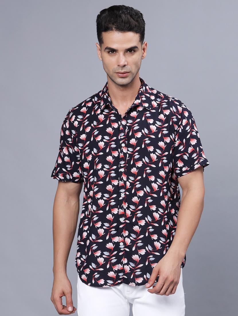 navy blue floral printed casual shirt - 20522399 - Zoom Image - 0