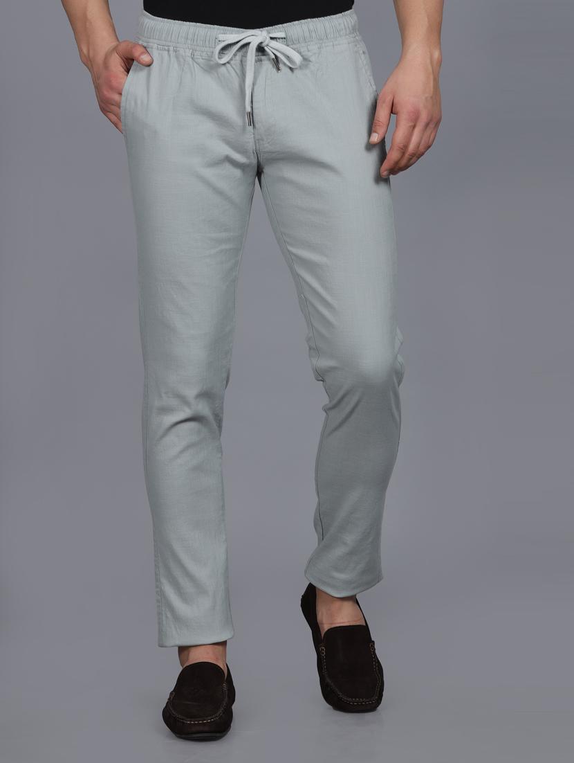 men solid grey linen slim fit casual trouser - 20522451 -  Zoom Image - 0