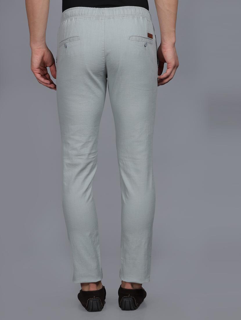 men solid grey linen slim fit casual trouser - 20522451 - Standard Image - 3