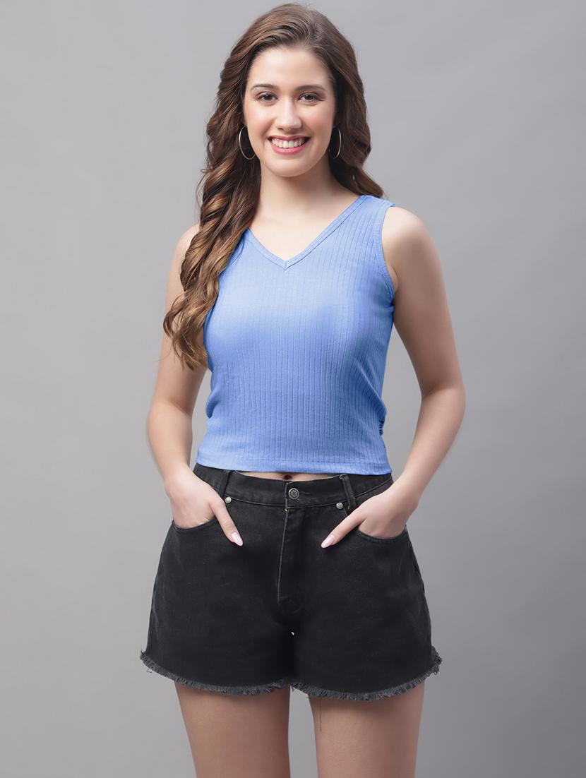 light blue solid crop top - 20533151 -  Zoom Image - 0