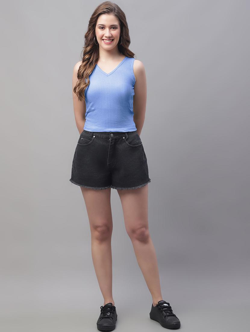 light blue solid crop top - 20533151 - Standard Image - 3
