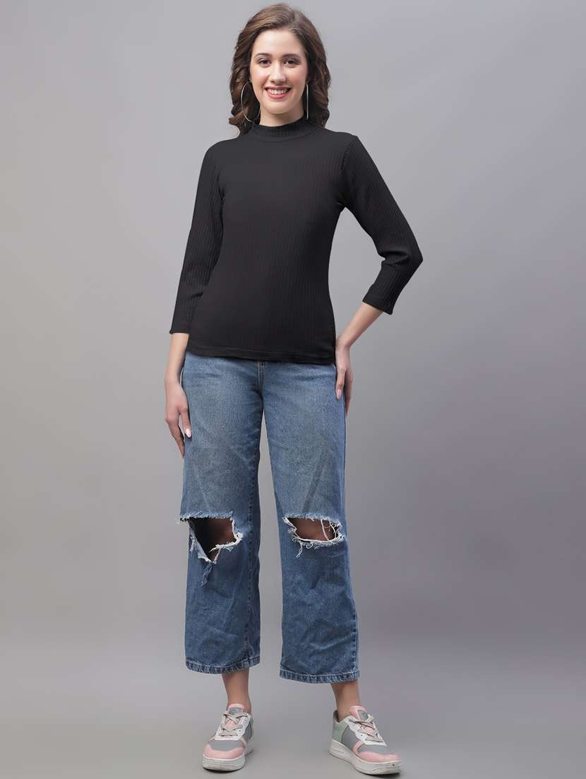 black solid,mock neck top - 20533153 -  Standard Image - 3