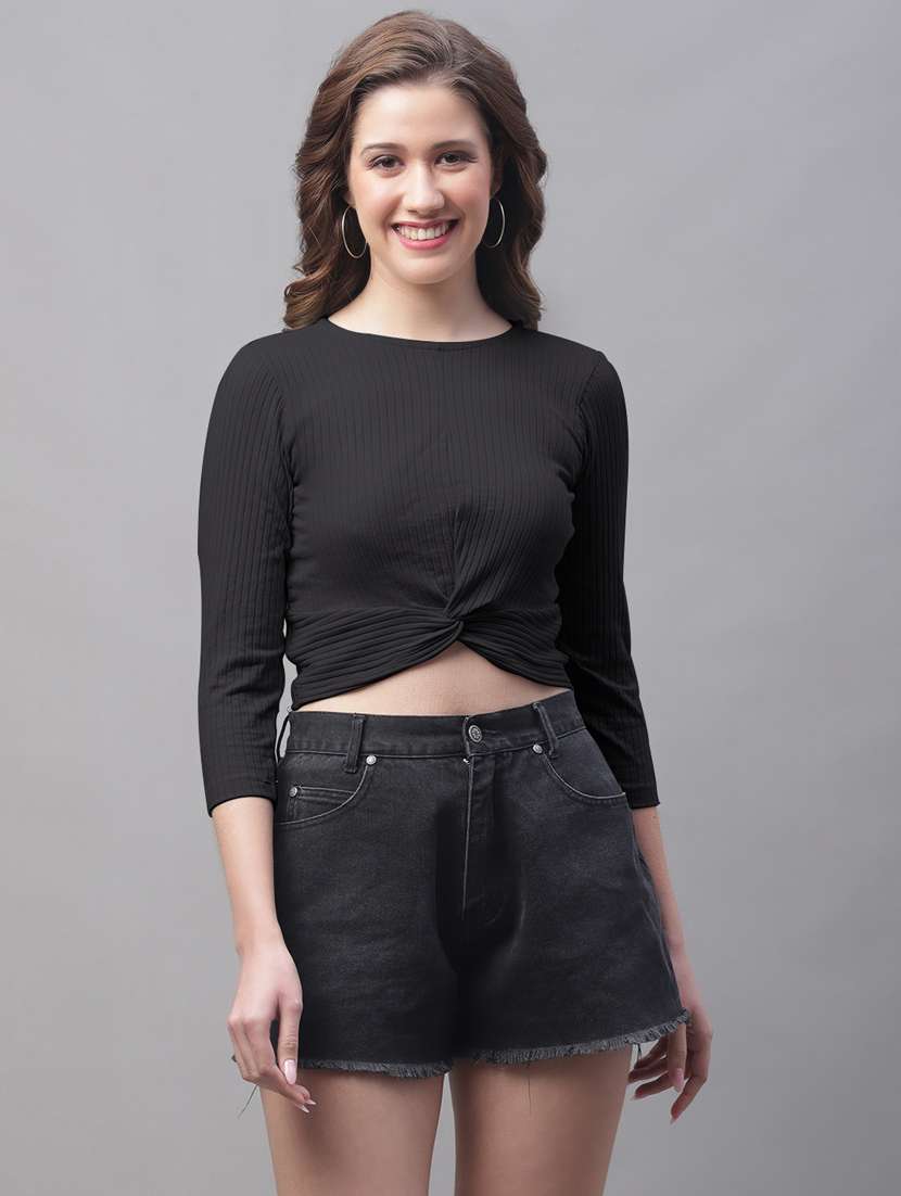 black poly cotton crop top - 20533158 - Zoom Image - 0