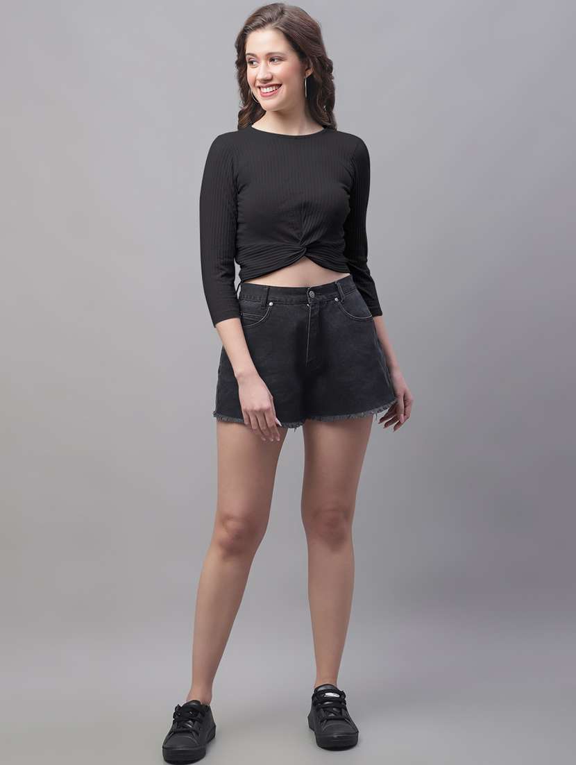 black poly cotton crop top - 20533158 - Standard Image - 3