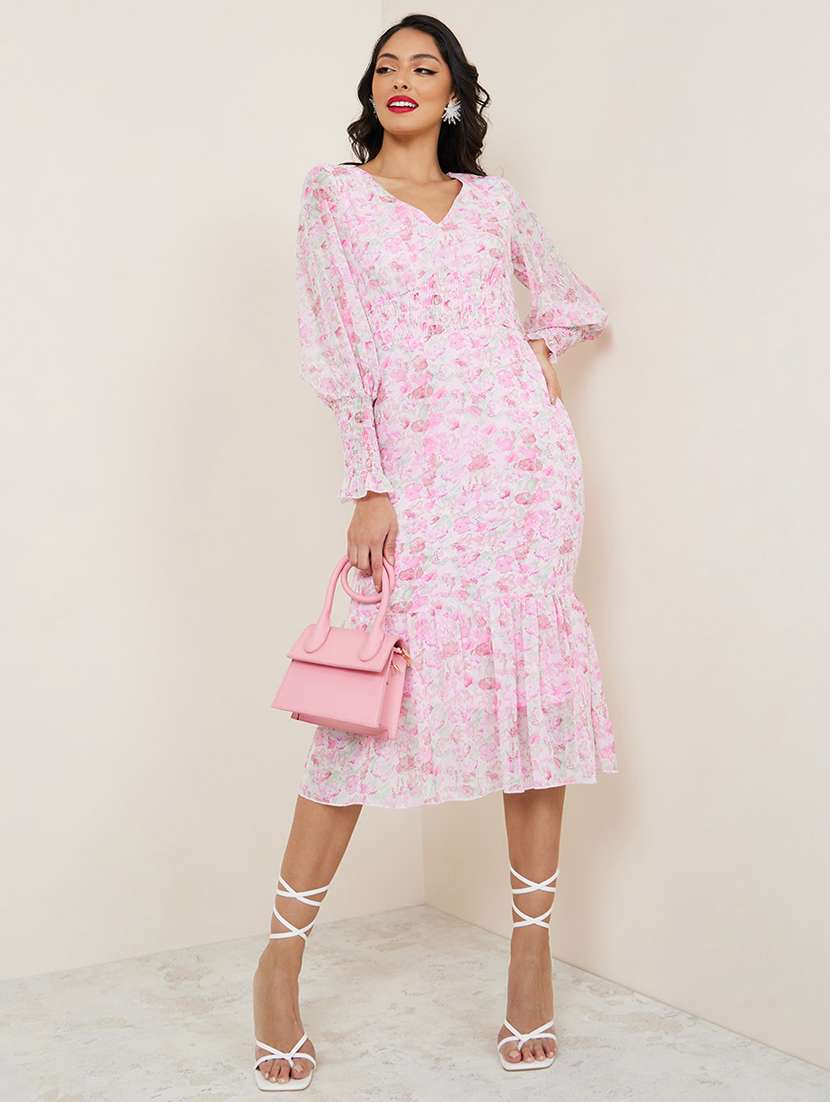 women floral printed tiered dress