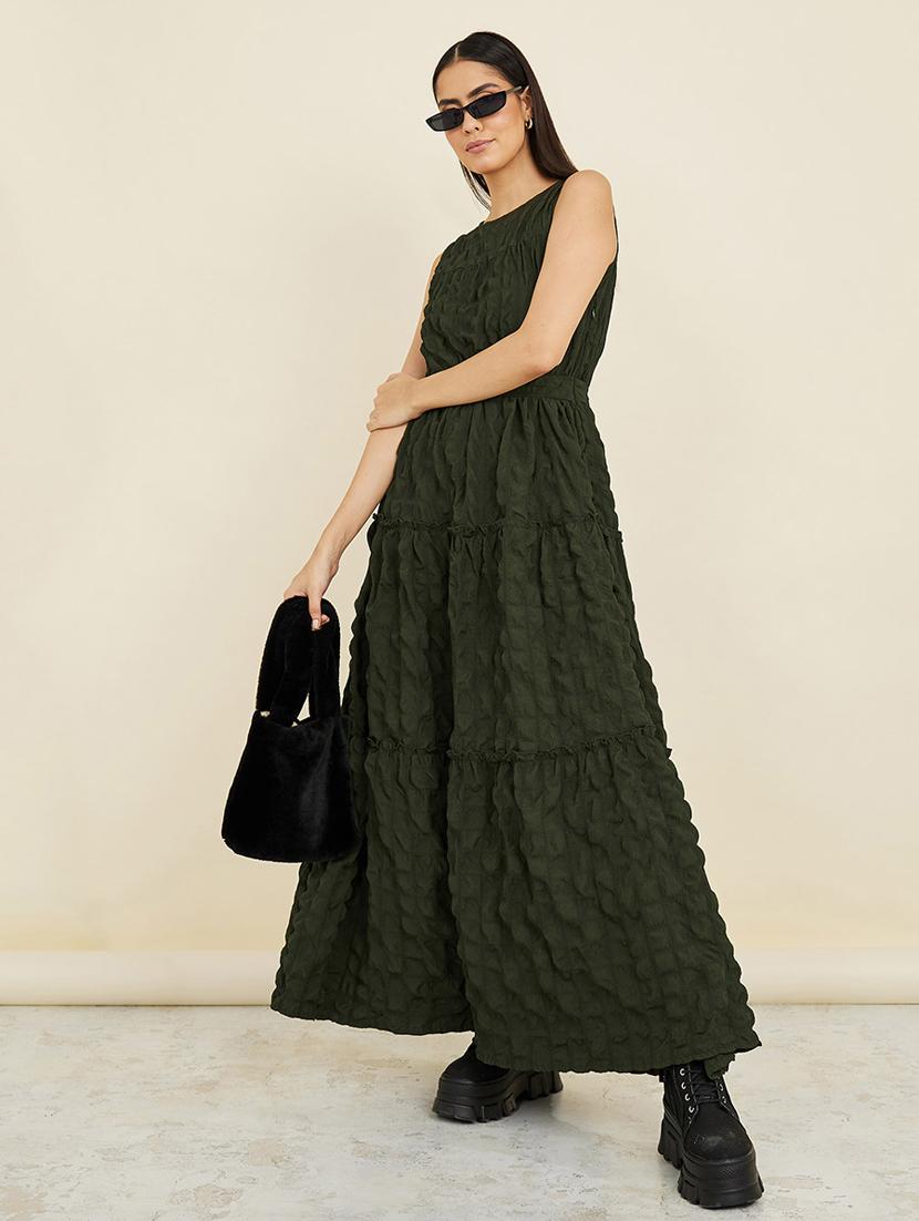 olive polyester crushed maxi dress - 20533385 - Zoom Image - 0