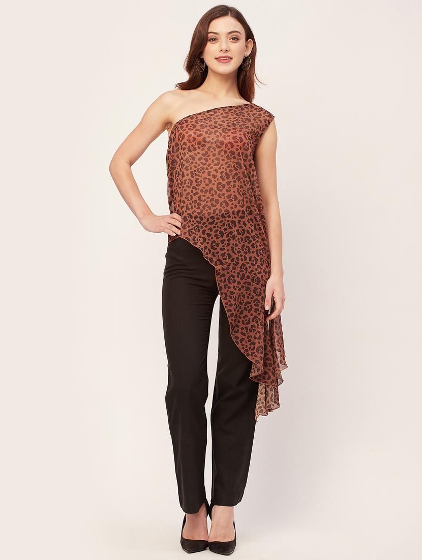 brown poly georgette asymmetric top - 20533739 - Zoom Image - 0
