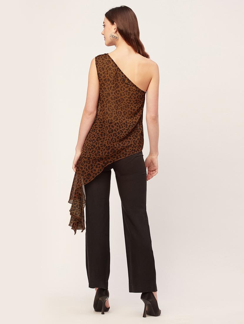brown poly georgette asymmetric top - 20533739 - Standard Image - 3