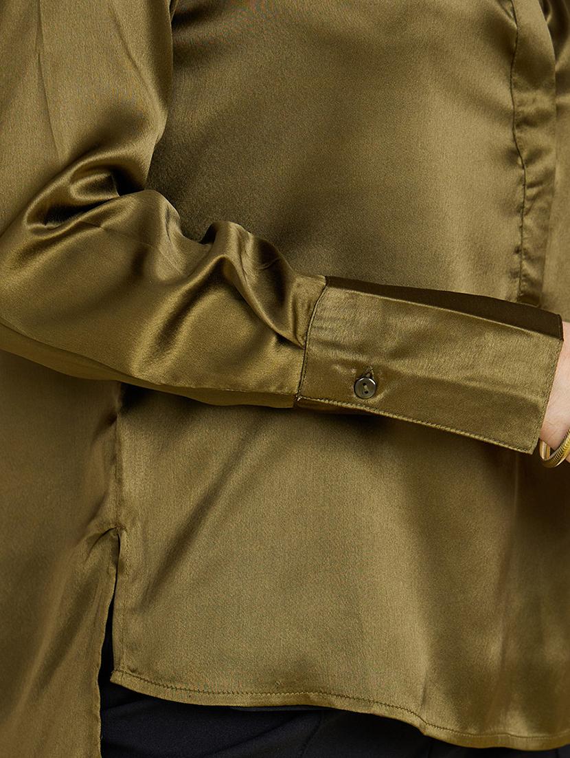 women olive satin regular shirt - 20533832 - Standard Image - 3