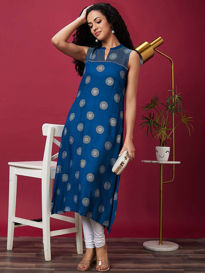 blue printed a-line kurta - 20533977 -  Standard Image - 3