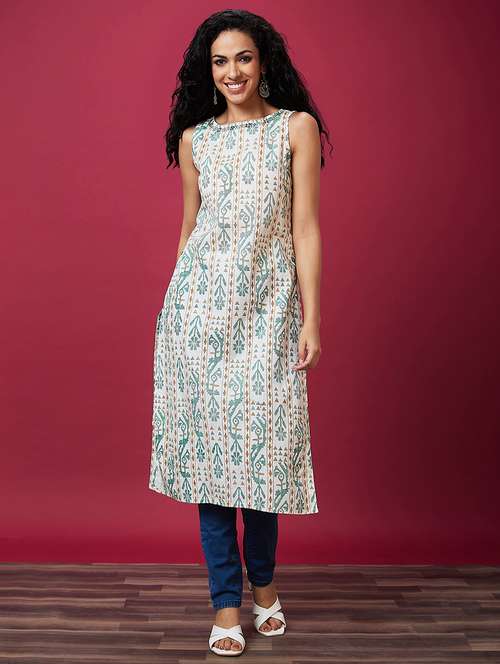 off white printed straight kurta - 20533978 -  Standard Image - 0