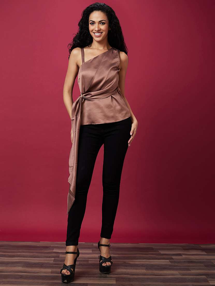 brown solid regular top - 20534023 -  Standard Image - 3