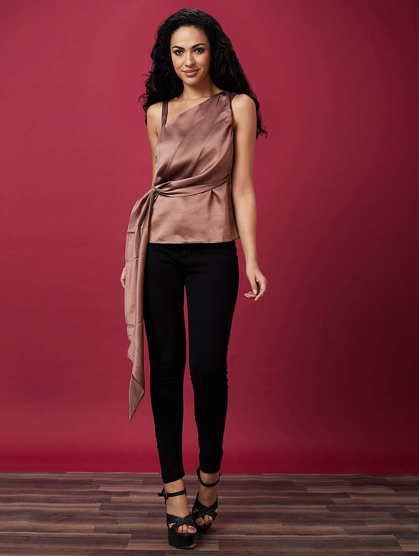 brown solid regular top - 20534023 -  Standard Image - 5