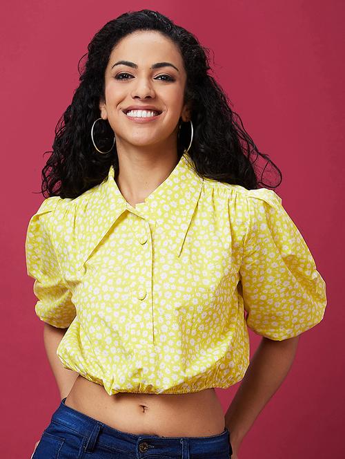 yellow floral printed crop top - 20534025 - Standard Image - 0